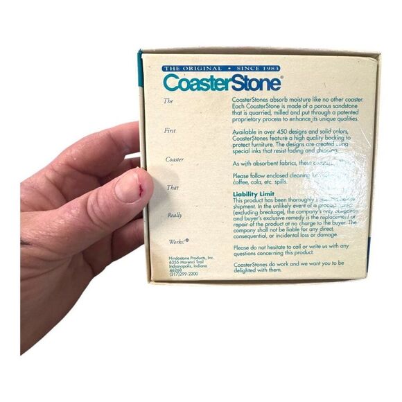 Set Of 4 CoasterStone Absorbent Stone Coasters With Purple Pansy Design In Box - Picture 3 of 6